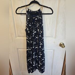 Ivanka Trump Navy and White Midi Dress